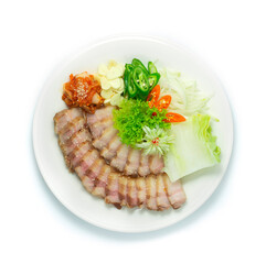Bossam Korean Boiled Pork wraps Served Kimchi