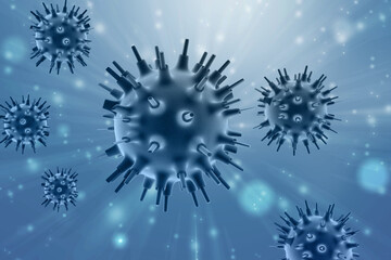 3d render Corona virus disease COVID-19. Microscopic view of a infectious virus