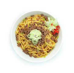Korean Noodles Spicy Sauce ontop with Ground Beef