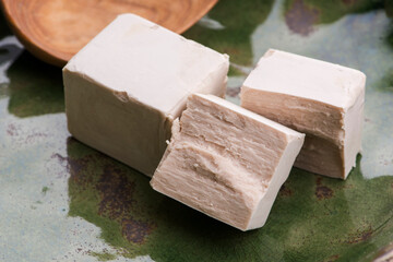 fresh pressed yeast serving board, selective focus
