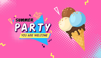 Colorful ice-cream and text lettering ad banner.