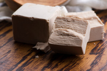 fresh pressed yeast serving board, selective focus
