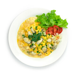 Oyster Omelette ontop Spring onions Chinese Food