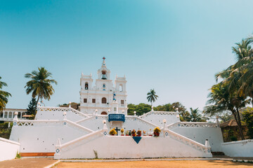 Fototapeta premium Panaji, Goa, India. Our Lady Of The Immaculate Conception Church Is Located In Panjim. Famous Landmark And Historical Heritage. Popular Destination Scenic