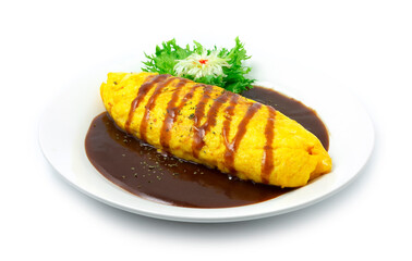 Omurice Omelette with Rice in Brown Sauce Gravy Japanese Food