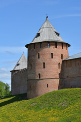 Novgorod Kremlin. Veliky Novgorod. Metropolitan and Fedorov towers of the Novgorod Detinets. Summer view