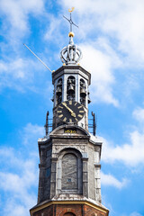 Fototapeta na wymiar Top of the Munttoren (Mint tower) in Amsterdam, Netherlands