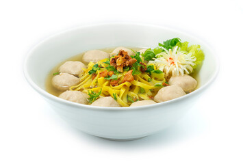 Egg Noodles with Pork balls in Clear Soup Bone