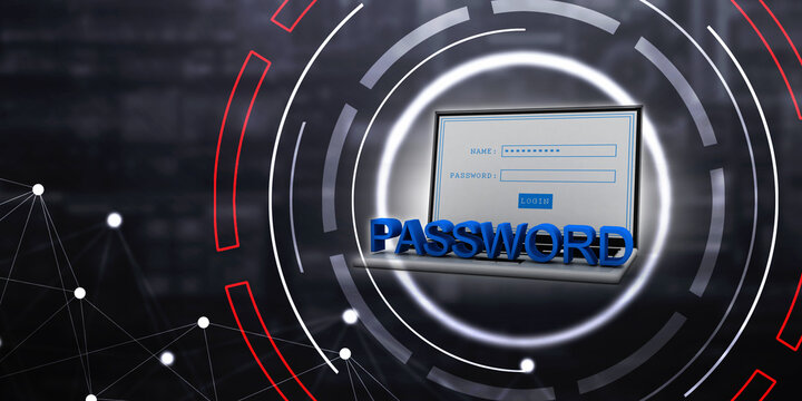 3d rendering Laptop with password text
