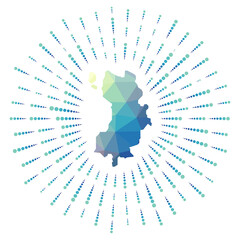 Shape of Ko Tao, polygonal sunburst. Map of the island with colorful star rays. Ko Tao illustration in digital, technology, internet, network style. Vector illustration.