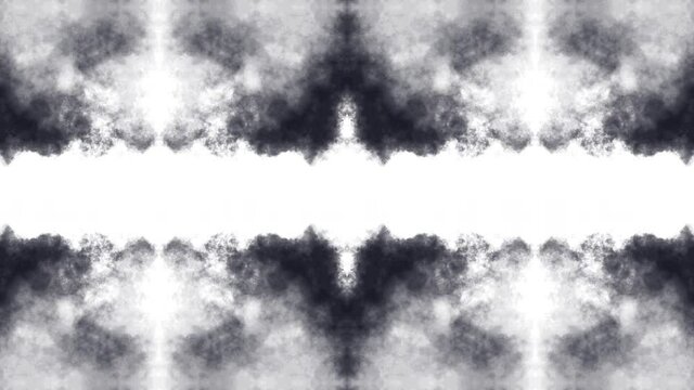 Abstract black and white animation of smoke, ink, paint. Rorschach spots test background