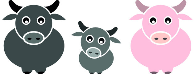 Set of Farm Animal - Buffalo, Vector illustration