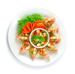 Papaya Spicy Salad Rolls with Shrimps Thai Food Fusion style