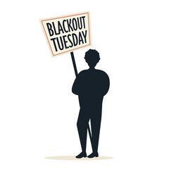 silhouette of man holding blackout tuesday banner black lives matter campaign against racial discrimination of dark skin color social problems of racism vector illustration