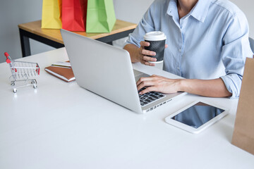 Woman using credit card register security code payments online shopping and customer service network connection market, using technology on laptop, Internet Online shopping or banking concept