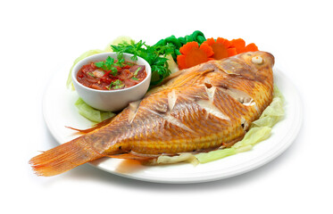 Thai Steamed Fish with Herb inside (Red Tilapia Fish)