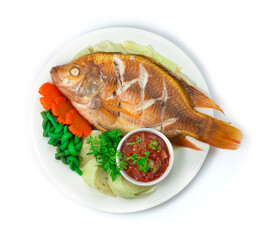 Thai Steamed Fish with Herb inside (Red Tilapia Fish)