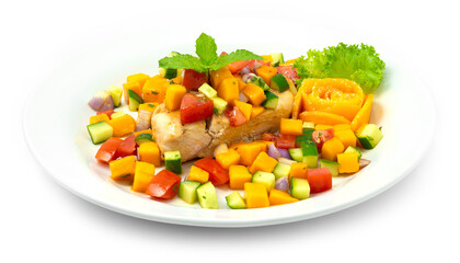 Grilled Chicken with Mango Salsa Sauce Salad Paleo Healthy