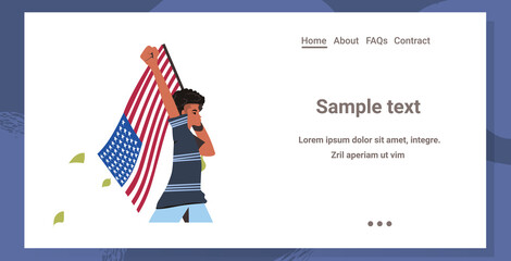 african american woman holding usa flag black lives matter campaign against racial discrimination of dark skin color social problems of racism horizontal copy space portrait vector illustration