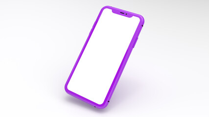 Purple cellphone mockup with white background