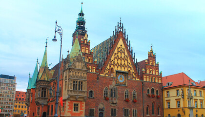 Fototapeta na wymiar Architecture view of the vibrant old town in Wroclaw, Poland.
