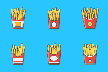 French Fries In Paper Box Vector Icon Illustration. Potato Fries In Fast Food Box Icon