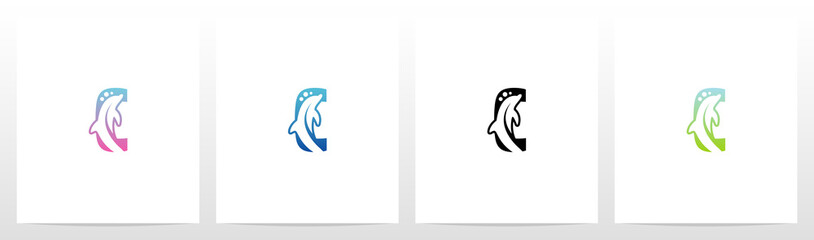 Fototapeta premium Dolphin On Letter Logo Design C