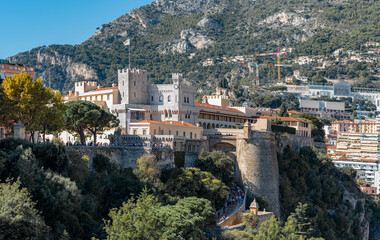 Panorama of historical architecture on the hill of Prince's Palace site in Monaco