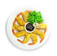 Shrimp Dumplings Chinese Food Asian style Wonton boiled or Steamed Served Soy Sauce