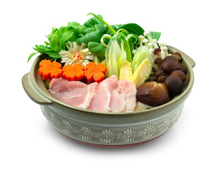 Sukiyaki Japanese Pork hot pot dish Served Vegetables Traditional popular of Asian