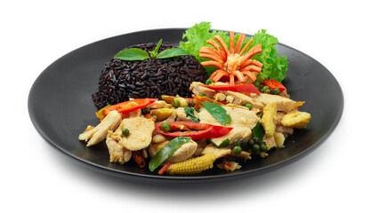 Thai Spicy Stir Fried with Chicken Served Riceberry Recipe Thaicuisine Healthy Cleanfood and Dietfood