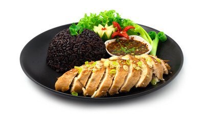 Grilled Chicken with Spicy Sauce Northeast style Served Riceberry Rice Thai Food Fusion Healthy Cleanfood