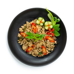 Spicy Chicken Stir Fried with  Basil Thai Herbs Thai Food spicy Cleanfood and Dietfood dish for Healthy