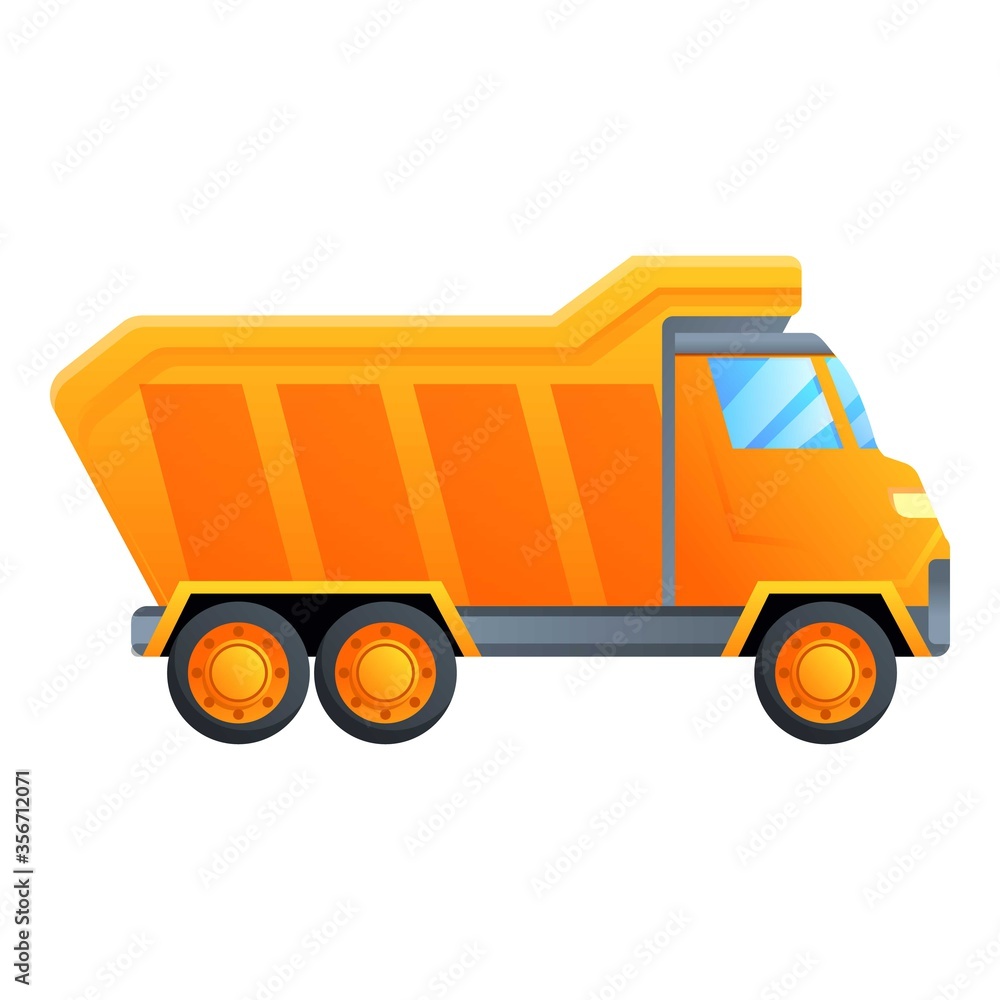 Poster unloading tipper icon. cartoon of unloading tipper vector icon for web design isolated on white back