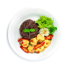 Spicy Tofu with Basil Sauce spicy chili Served Mixed Brown Rice Thai food fusion style