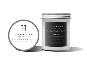 Realistic white cosmetic cream container for cream lotion. Mock up bottle. Gel, powder, balsam, with design label and ddifferent sizes. Soap pump. Containers for bulk mixtures.