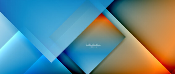 Fototapeta premium Square shapes composition, fluid gradient geometric abstract background. 3D shadow effects, modern design template