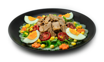 Fototapeta na wymiar Tuna Salad with Egg and Vegetables Healthyfood for diet
