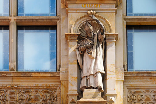 Adalbert, Adelbert or Albert, was Archbishop of Hamburg and Bishop of Bremen from 1043 until his death. Sculpture at the fasade city hall of Hamburg, Germany. Statue created in 19th century