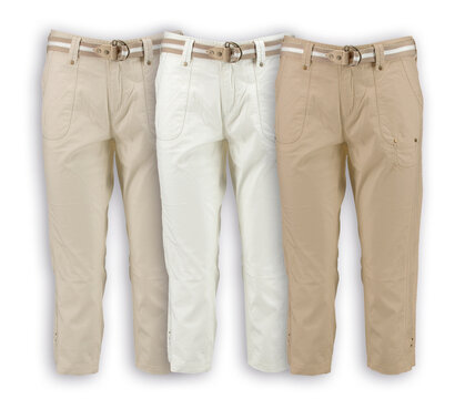 Beige and white breeches on a white background. Capri. Isolated image on a white background.