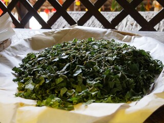 Silk worms feeding on green vegetables while developing