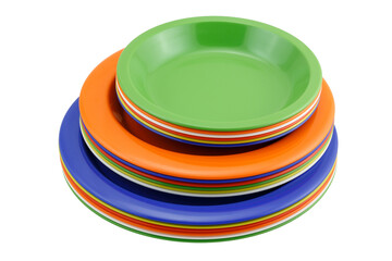 Colorful plates stacked isolated on white background