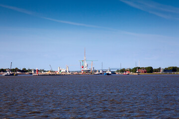 Fototapeta na wymiar Lock of the Kiel Canal, German: Nord-Ostsee-Kanal, NOK, Brunsbüttel, Schleswig-Holstein, Germany, Europe