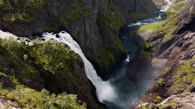 The famous waterfall voringsfossen in Norway. Impressiv scandinavian nature of Norway.