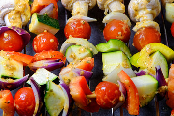 Vegetables skewers marinated in garlic and herbs sauce