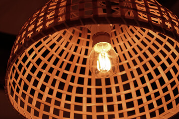 Lamp design from bamboo weave, Photo perspective that saw lamps from the top to the bottom.