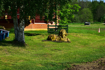 lion statue by the birch