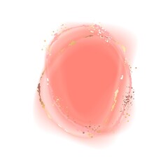 Ink, marble, watercolor imitation. Vector abstarct spot, shape. Creative background for card, invitation, logo, branding. Frame for text. Golden glitter, foil shiny effect.