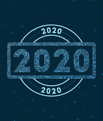 2020. Glowing round badge. Network style geometric 2020 stamp in space. Vector illustration.