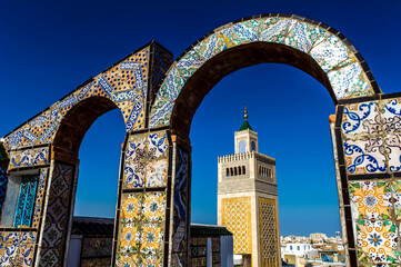 Tunisia. Tunis. The minaret of the great mosque Zaytuna view from the terraces